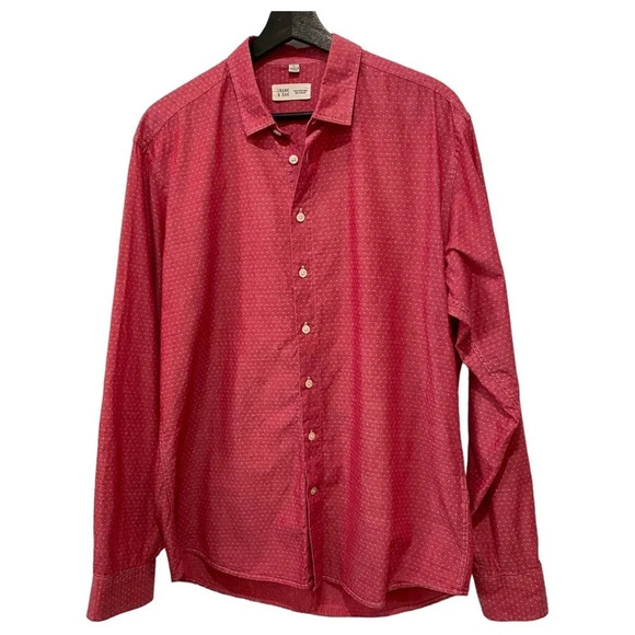 Frank & Oak Men's 100% Cotton Button  Up Dress Shirt Size L Red with Crosshatch - Picture 1 of 16